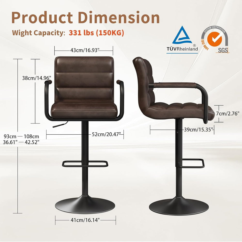 Adjustable PU Leather Swivel Bar Stools Set of 2
