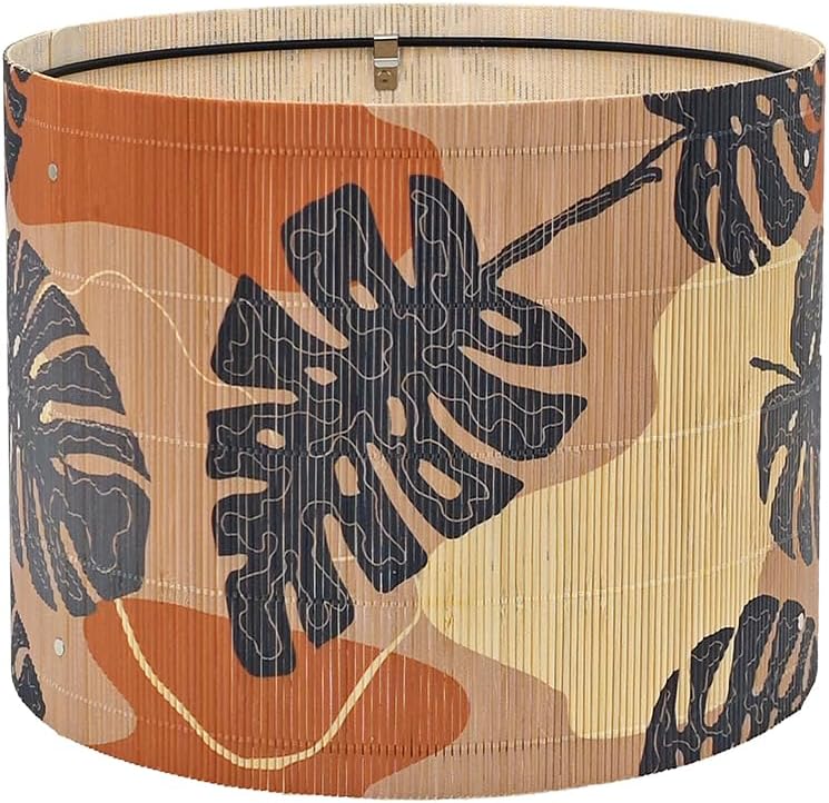 Rustic Bamboo Lampshade With Monstera Leaf Pattern, Art deco11.8 * 9Inch