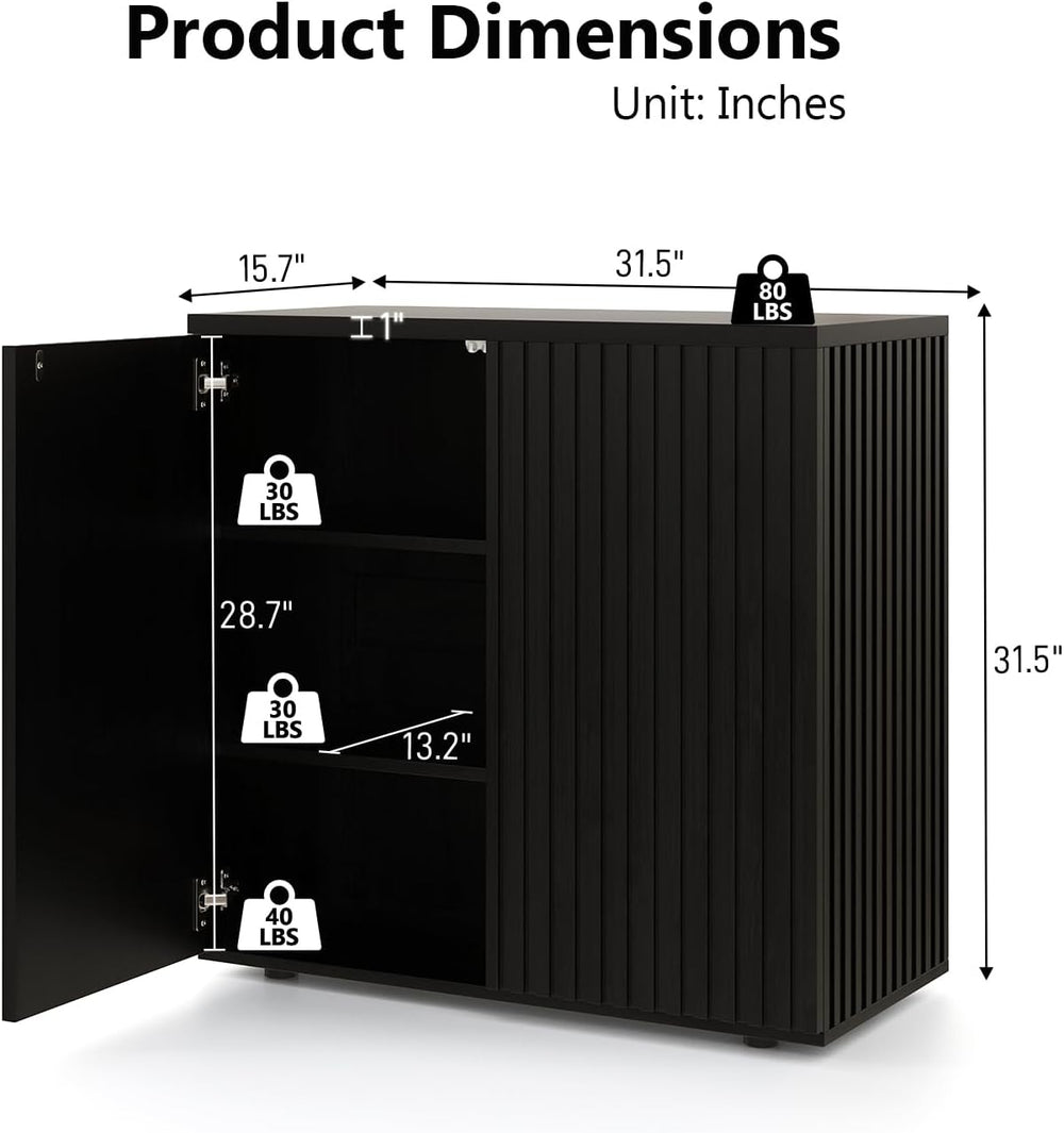 31.5" Fluted Buffet Cabinet, Adjustable Shelf, Black