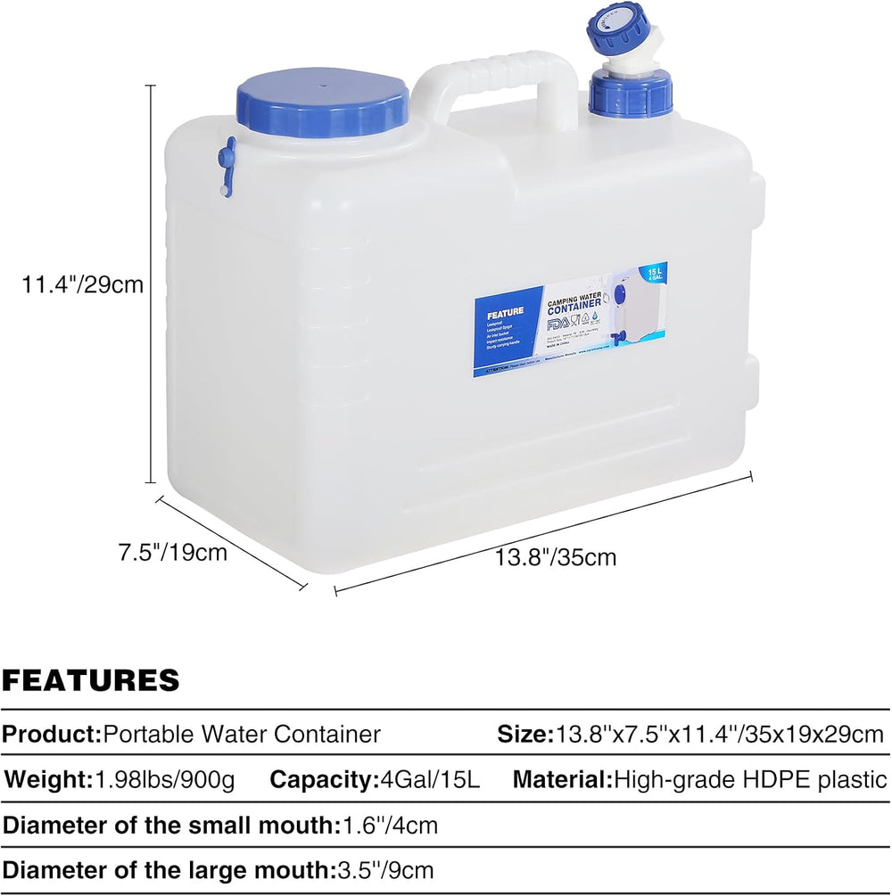 REDCAMP 4 Gallon/15L Portable Water Container with Spigot,Camping Water Jug,C...