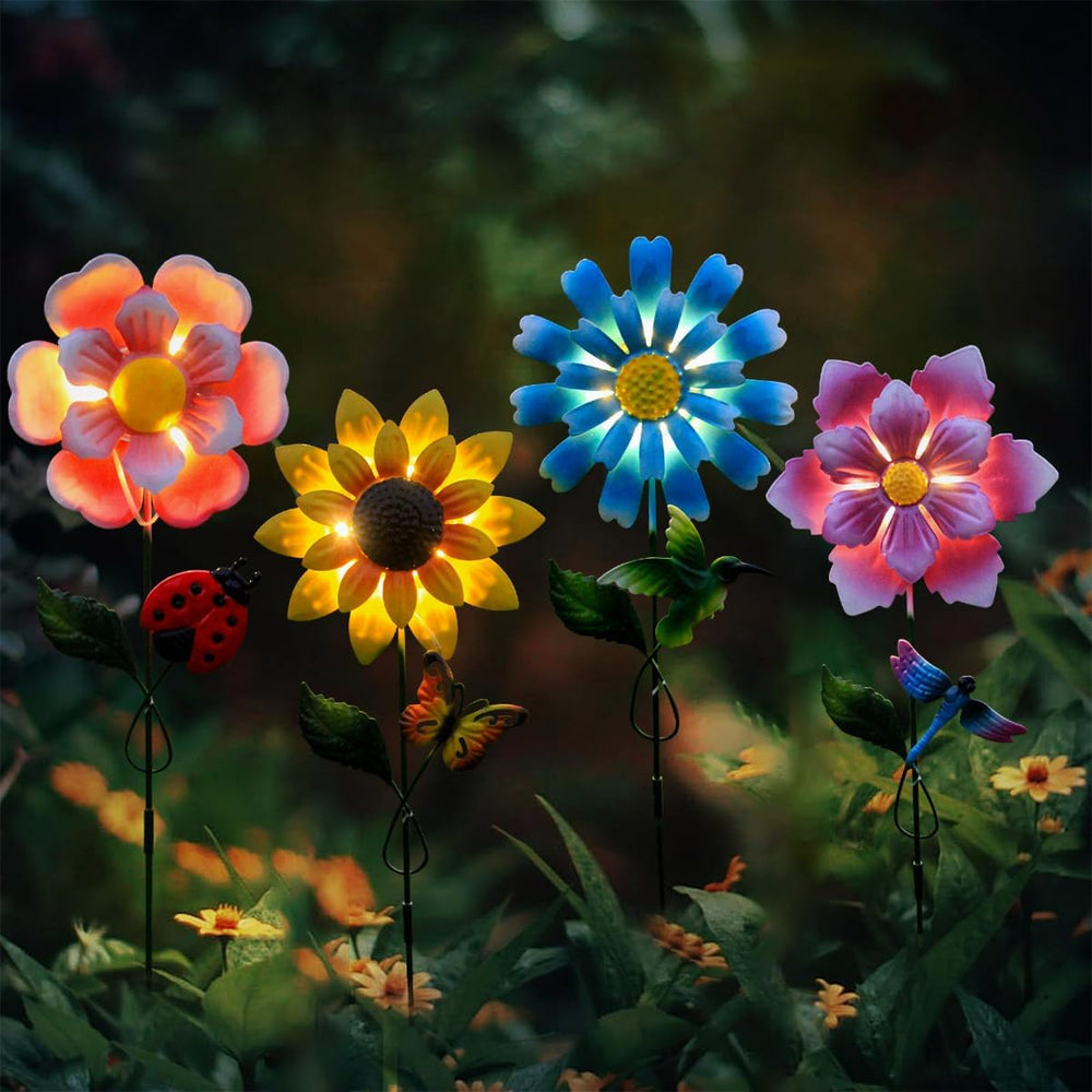 4 Pack Outdoor Solar Lights,Outdoor Waterproof Metal Art Stick Flowers,Garden...
