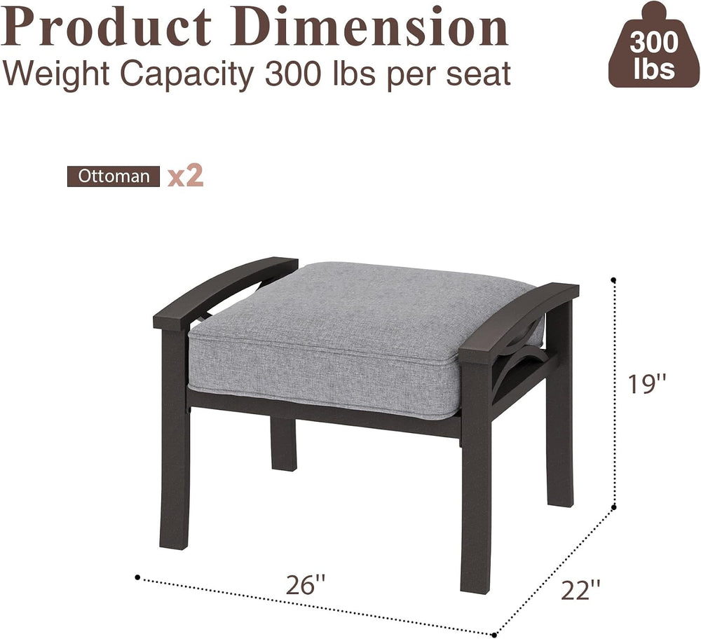 RoyalCraft Durable Iron Patio Footstool with Cushions ?Stable, Weather-Resist...