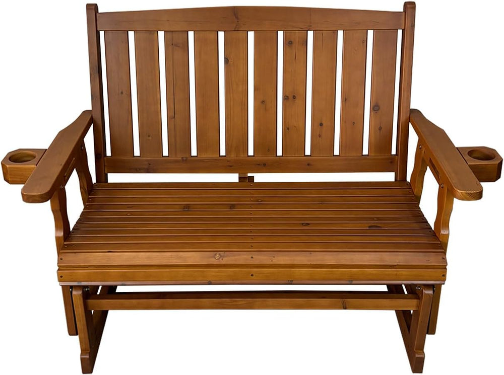 Fortune Candy Wooden Patio Glider, Slat Back, Cedar Tone, 2-Seater