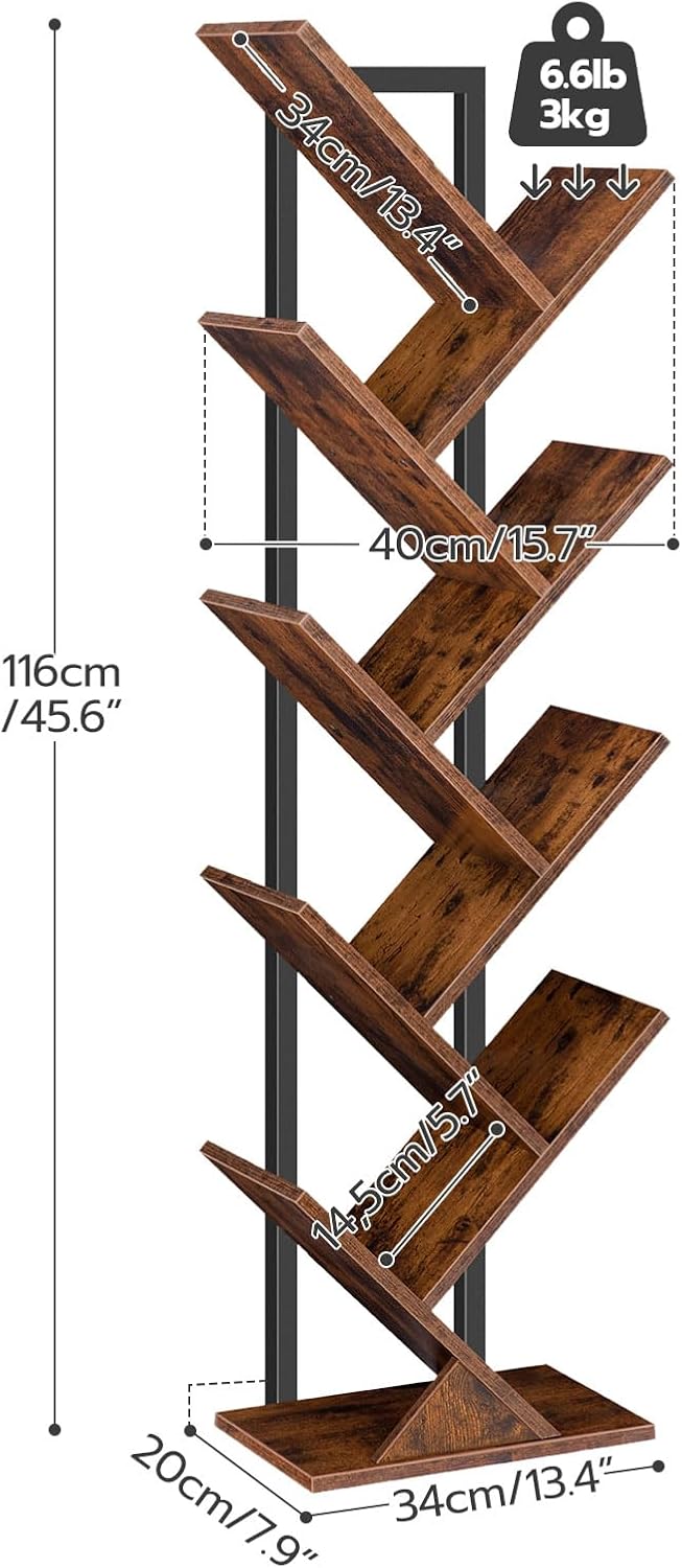 HOOBRO Tree Bookshelf, 9-Tier Bookcase Wooden Shelves, Floor Standing Storage...