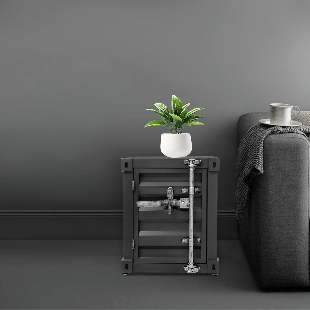 Side Table, Multifunctional Container Cabinet Style Side Table, Shipping Container Design Lockable Storage Cabinet, for Bedroom Living Room Office (Black)