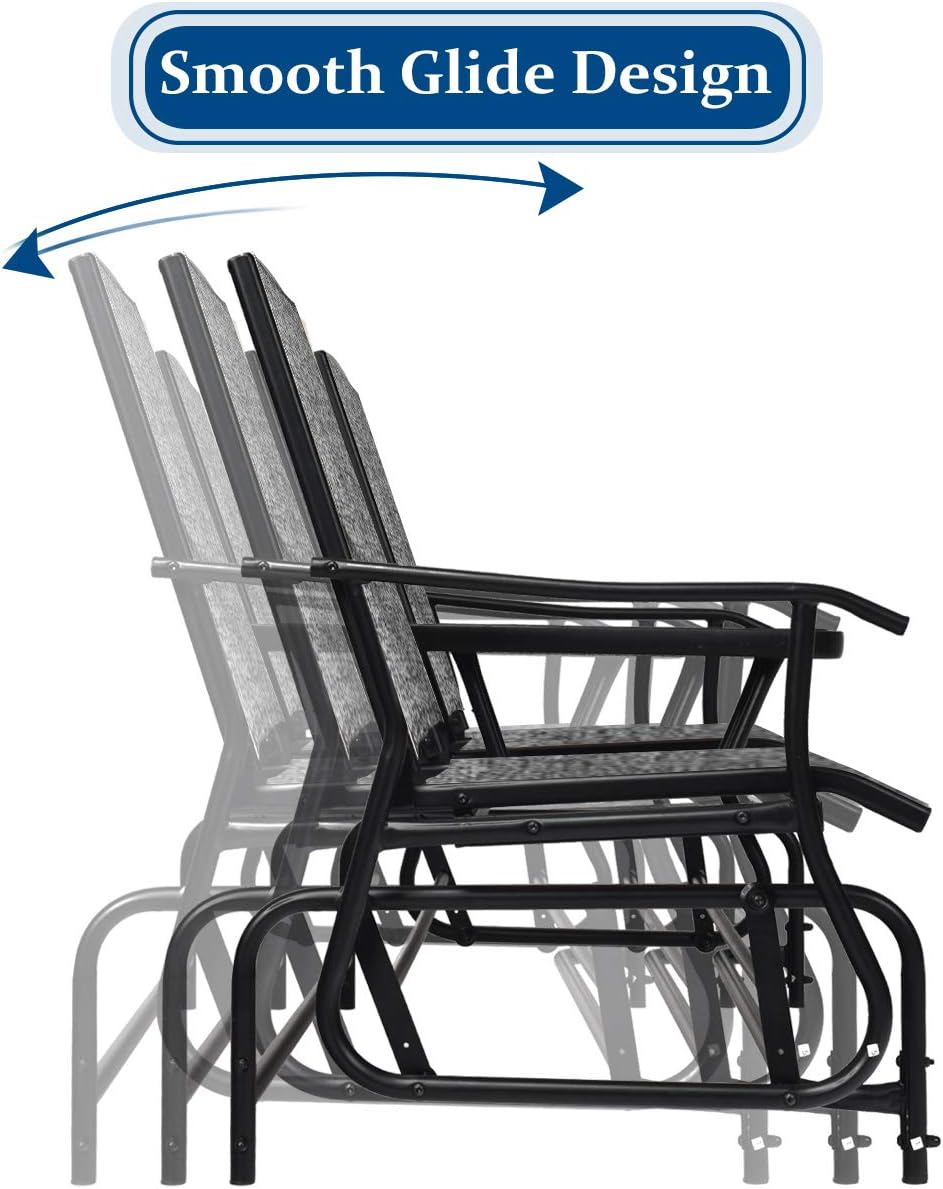 GIANTEX Patio Bench Glider Chair with Metal Frame, Center Tempered Glass Tabl...