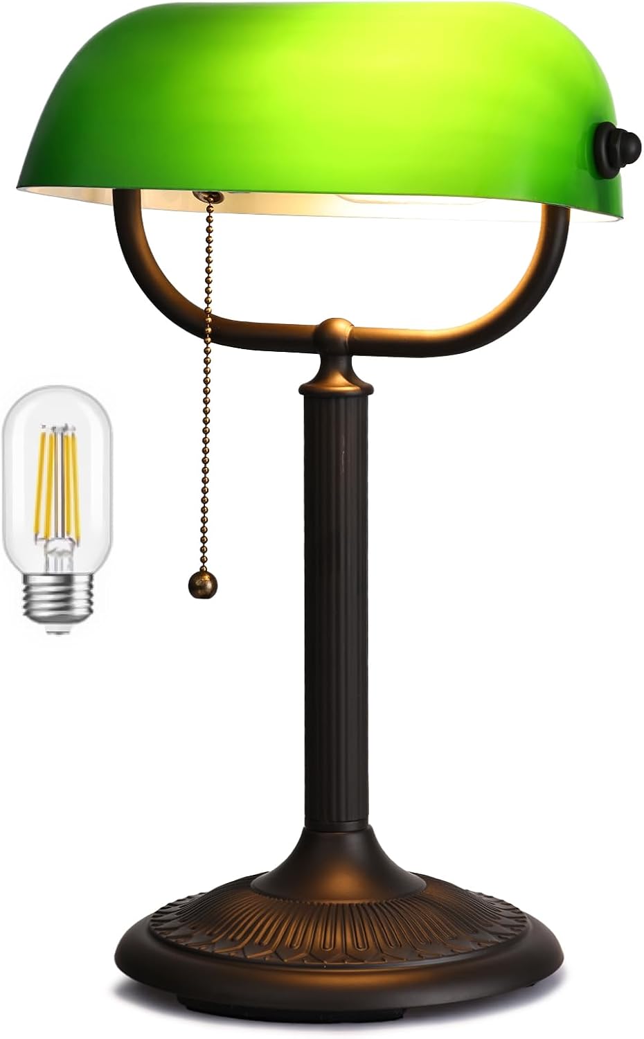 1-Minute Quick-Change Shade Antique Green Glass Bankers Desk Lamp