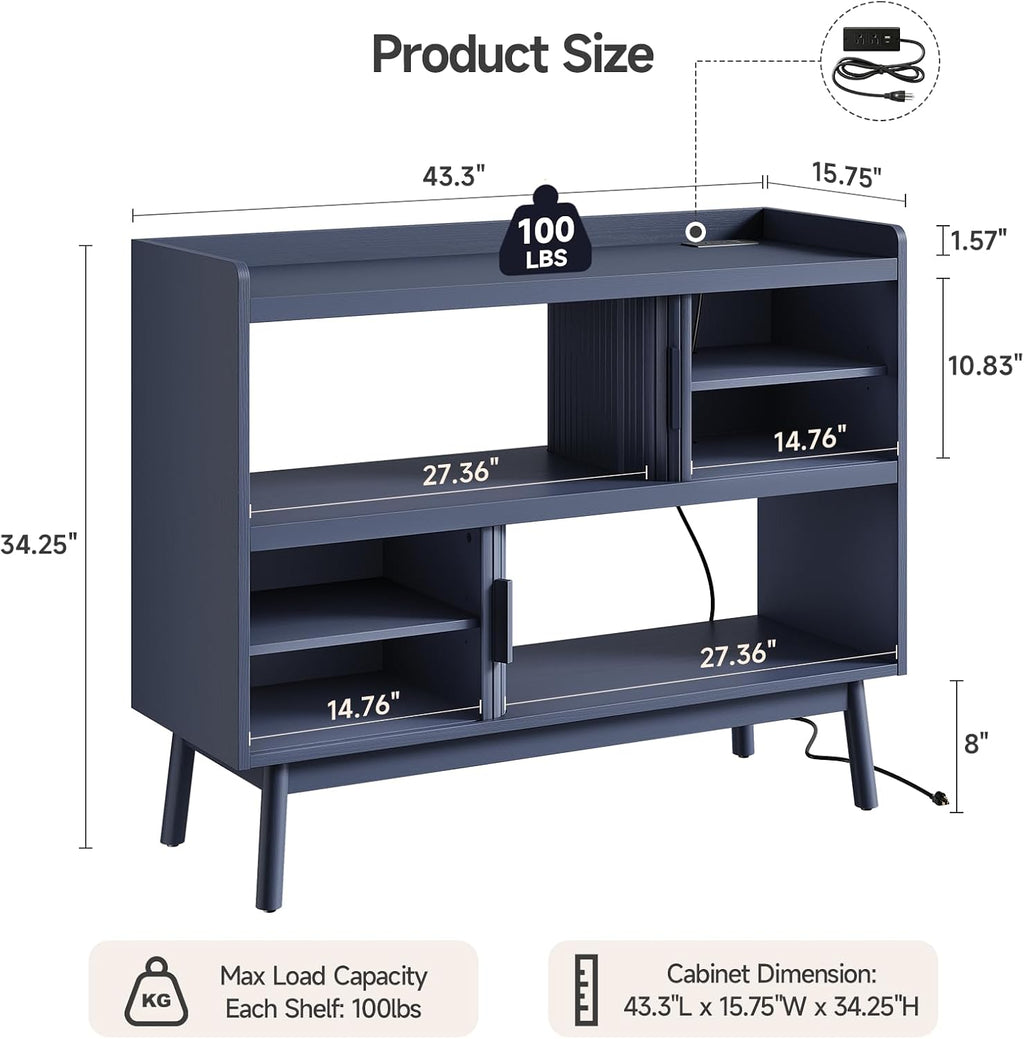 ONBRILL 44" Sideboard Buffet Cabinet with Outlet & Sliding Door, Blue