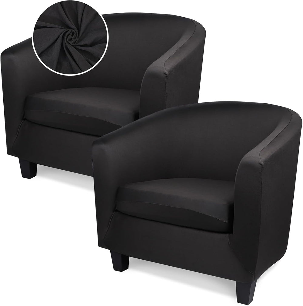 Club Chair Slipcover, Stretch Black Tub Barrel Chair Covers Slipcovers 2 Piec...