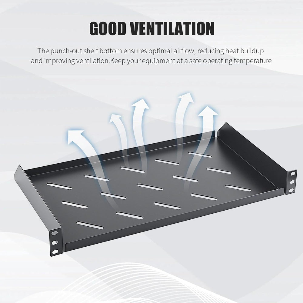 1U Server Rack Shelf, 10" Mounting Depth, Vented Rack Mount Shelf Cantil...