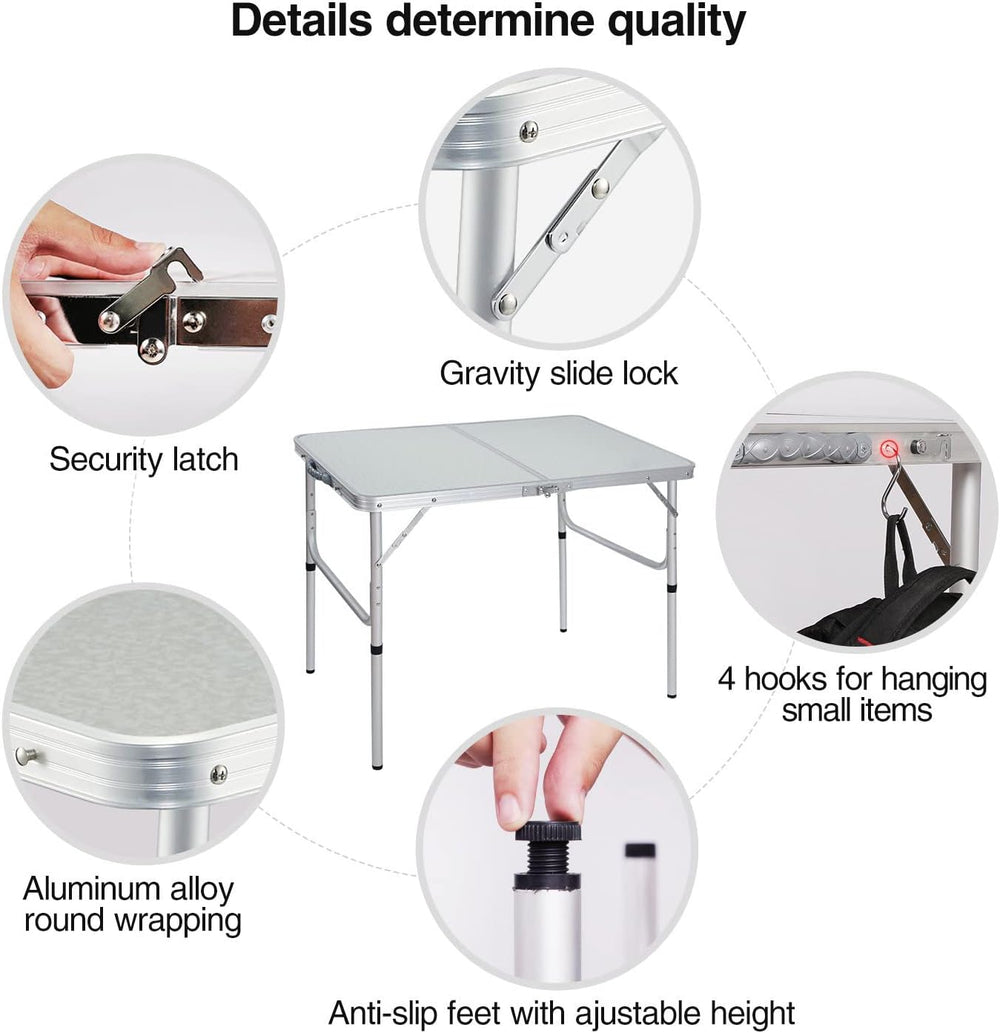 REDCAMP Aluminum Camping Table 3 Foot, Portable Folding Table