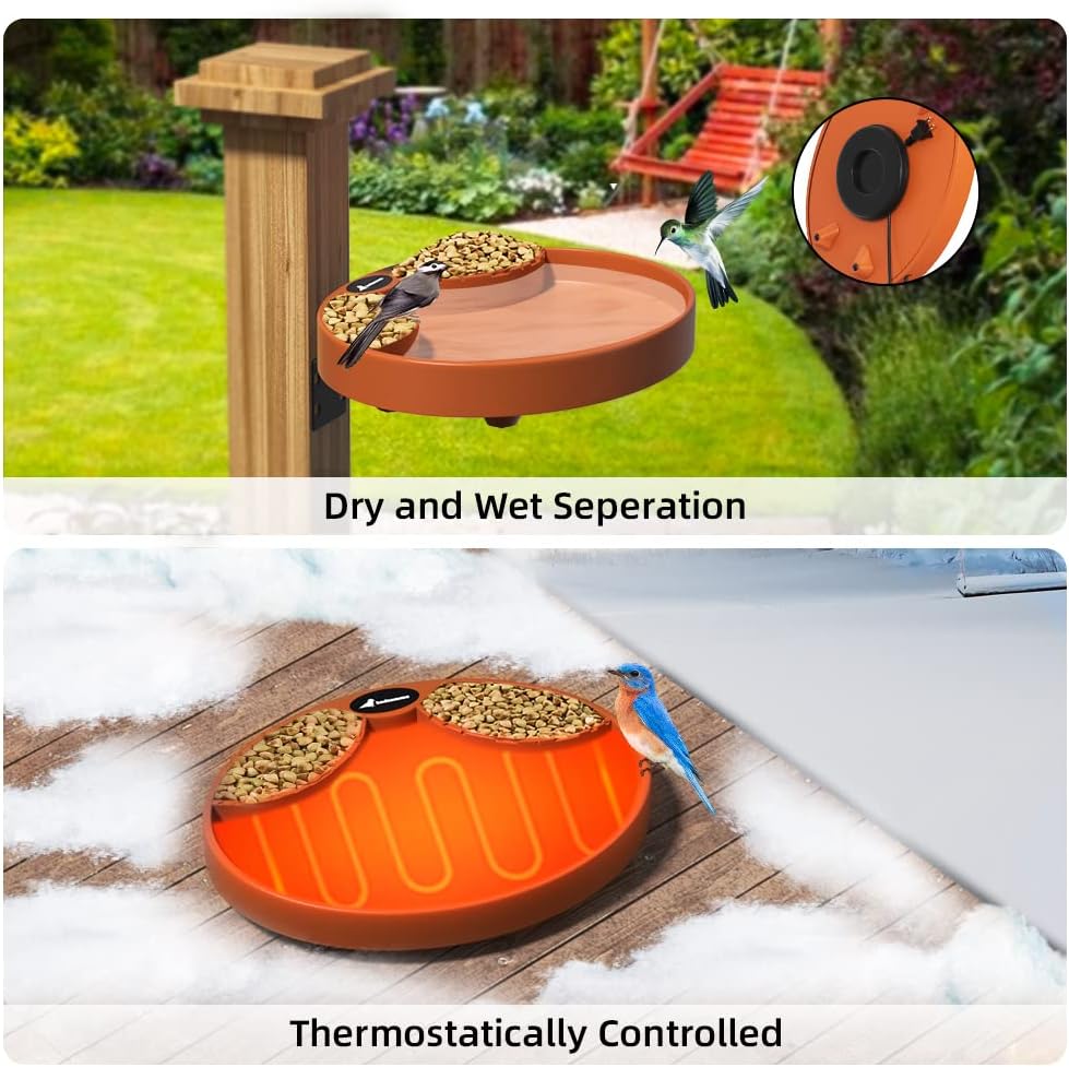 Heated Bird Bath, 75W Thermostatically Controlled Birdbath Heater with 2 Food...