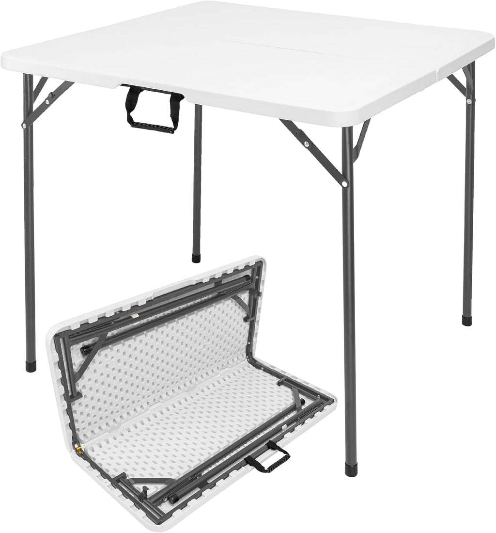 34" Square Folding Card Table, Fold-in-Half White Portable Table