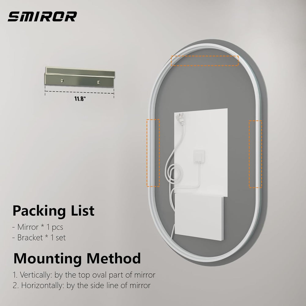 SMIROR 24x36 Oval Backlit LED Bathroom Vanity Mirror with Lights for Wall