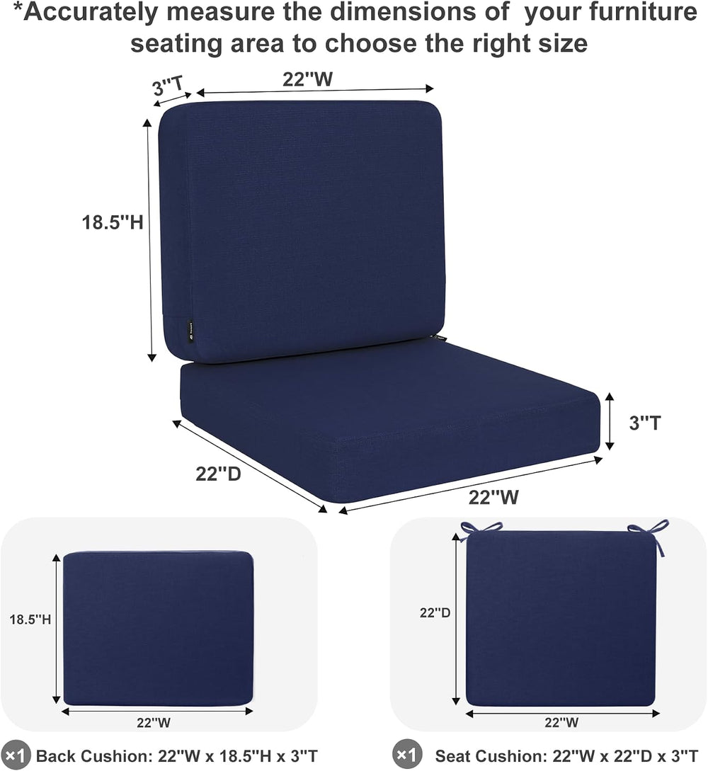 Favoyard Outdoor Deep Seat Cushion Set, 22 x 22 Inch, Blue