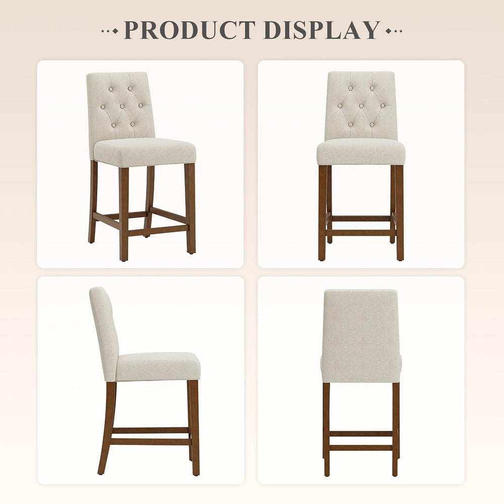 MALOL Bar Stools Set of 2, Fabric Counter Height Bar Stools,Beige