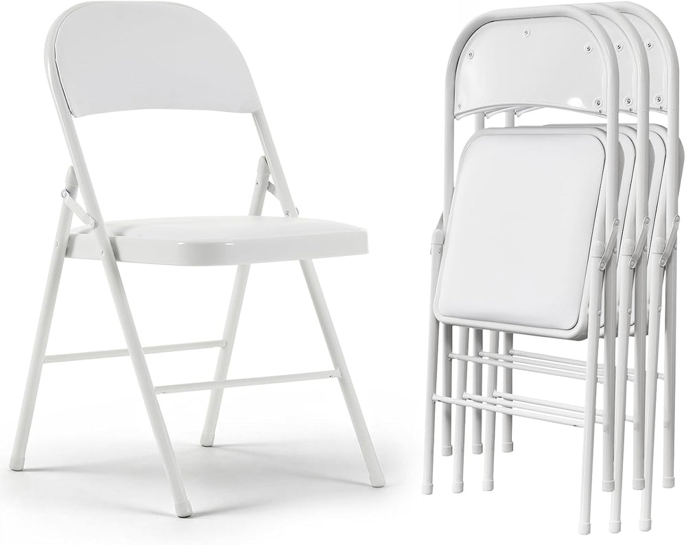 Karl home 4 Pack White Folding Chairs with Padded Seats, 330lbs Capacity