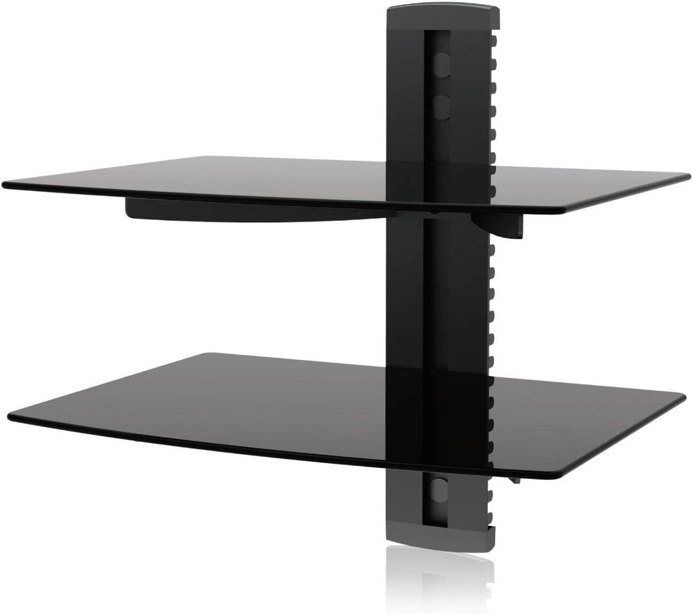 Ematic 2 Level Tempered Glass Shelf Mount - Entertainment Center, Cord Manage...