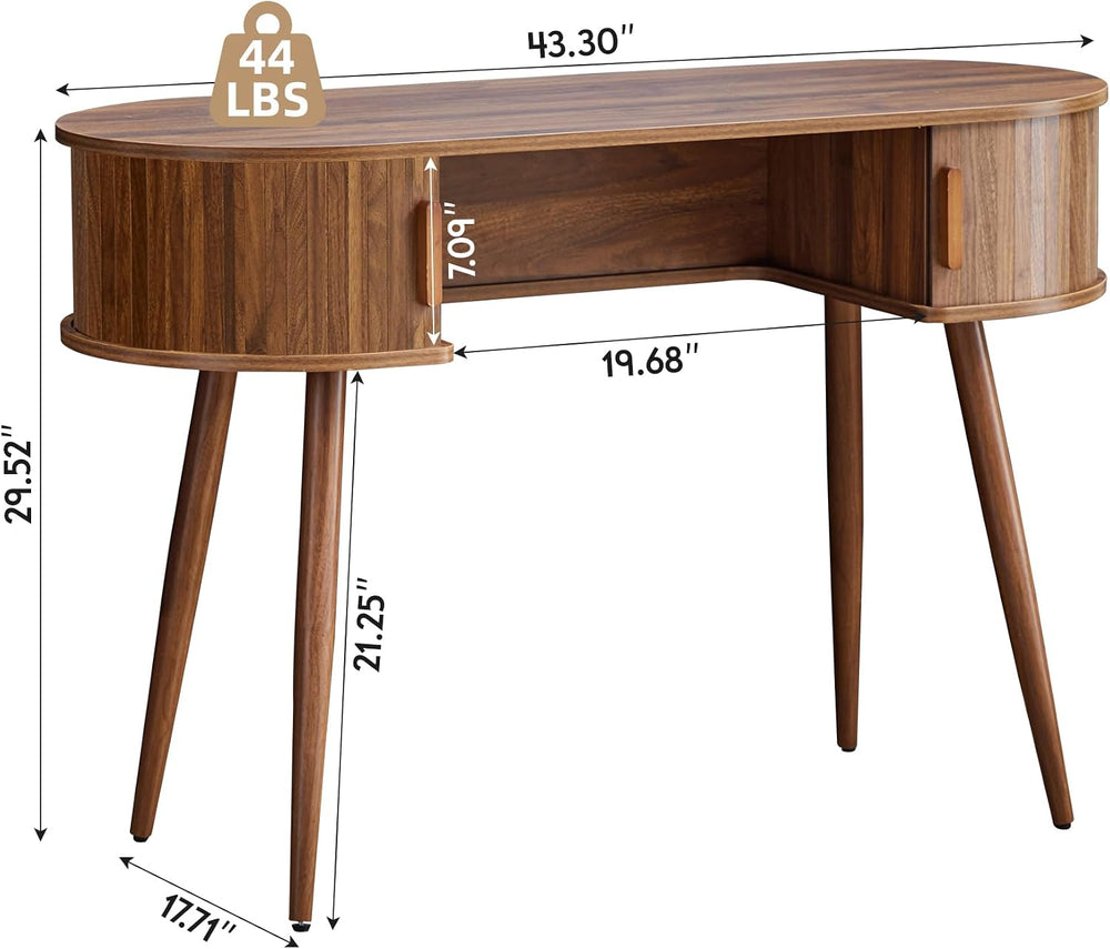 AVZEAR 43" Oval Fluted Home Office Desk, Small Writing Computer Desk,Walnut