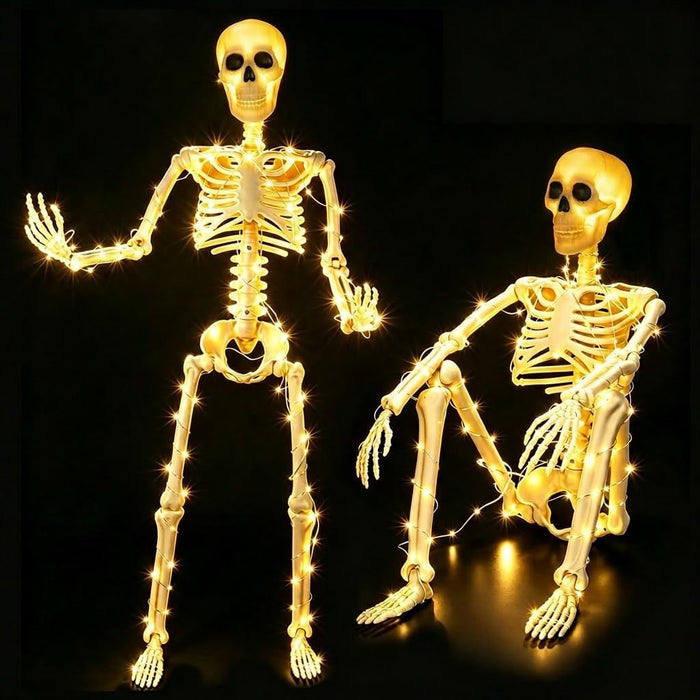 HBSTK 2 Pack 36 Inches 300 LED Light Up Halloween Skeleton Full Body Posable Movable Jonints for Halloween Decoration Décor