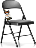Fenbeli Padded Folding Chair, Black PU Leather, 1 Pack for Guest Seating