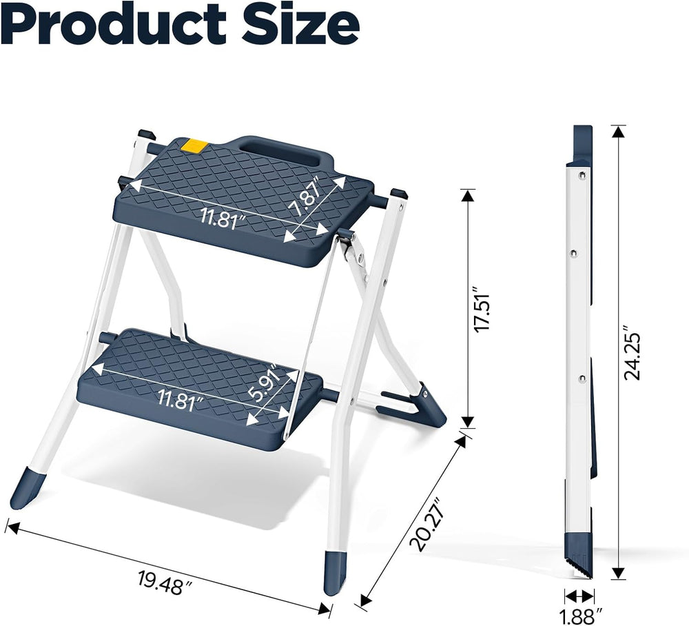 URACKIFY 2 Step Stool Ladder, Folding Step Ladders for Home, 330lb Cap,Blue