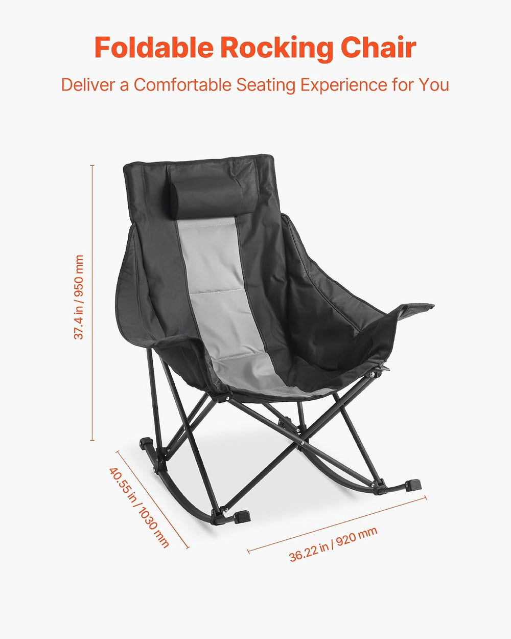 VEVOR Rocking Camping Chair, Portable Folding Rocker, Heavy-Duty Lawn Chair R...