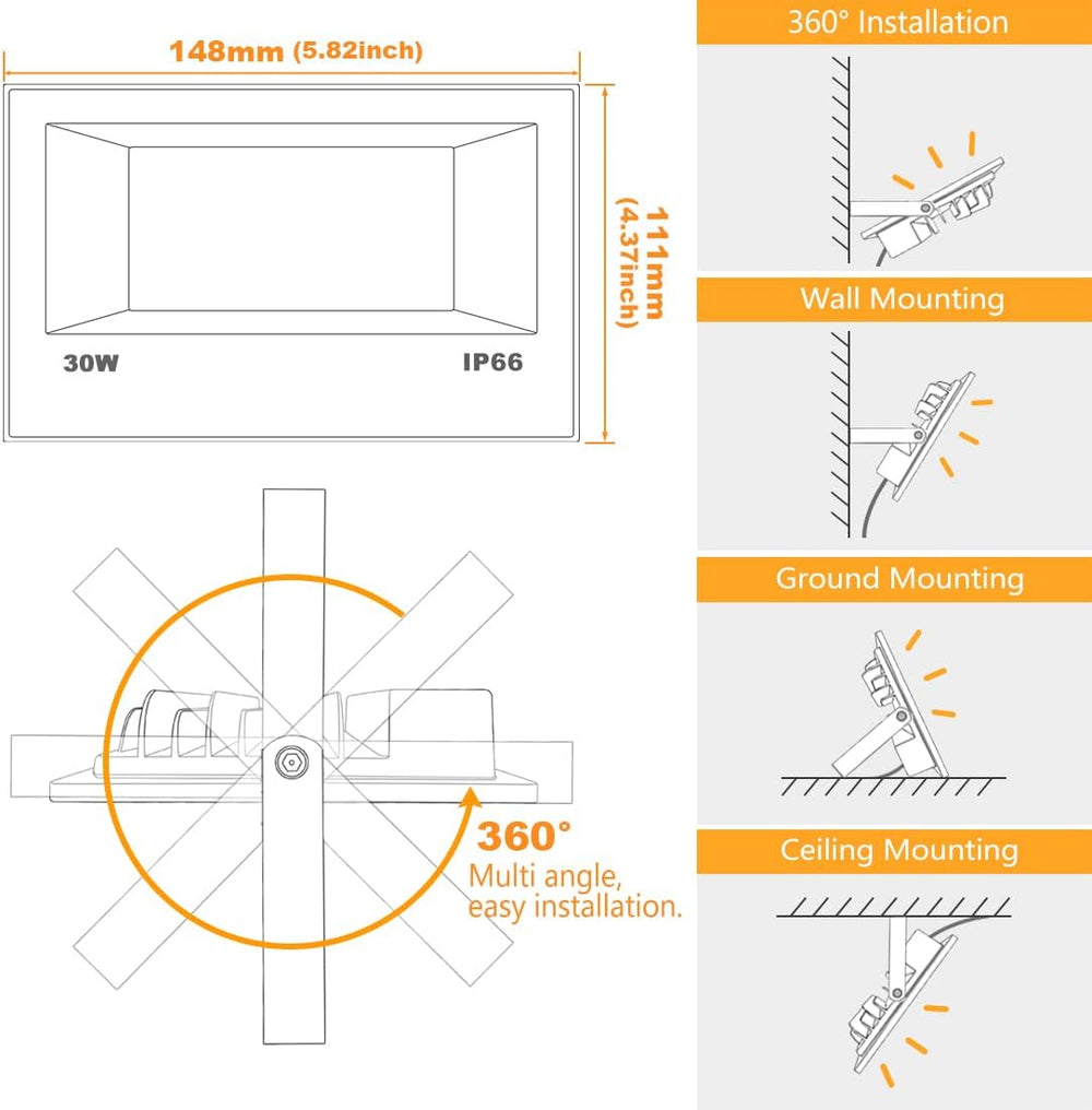 MELPO LED Flood Light Outdoor 30W, 300W Equivalent RGB Landscape Lighting