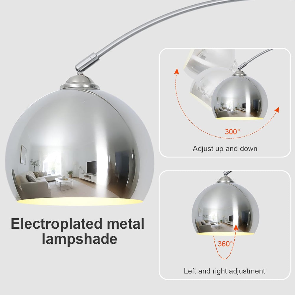 Glossy Chrome Silver Arc Floor Lamp with 12W LED Remote Dimming