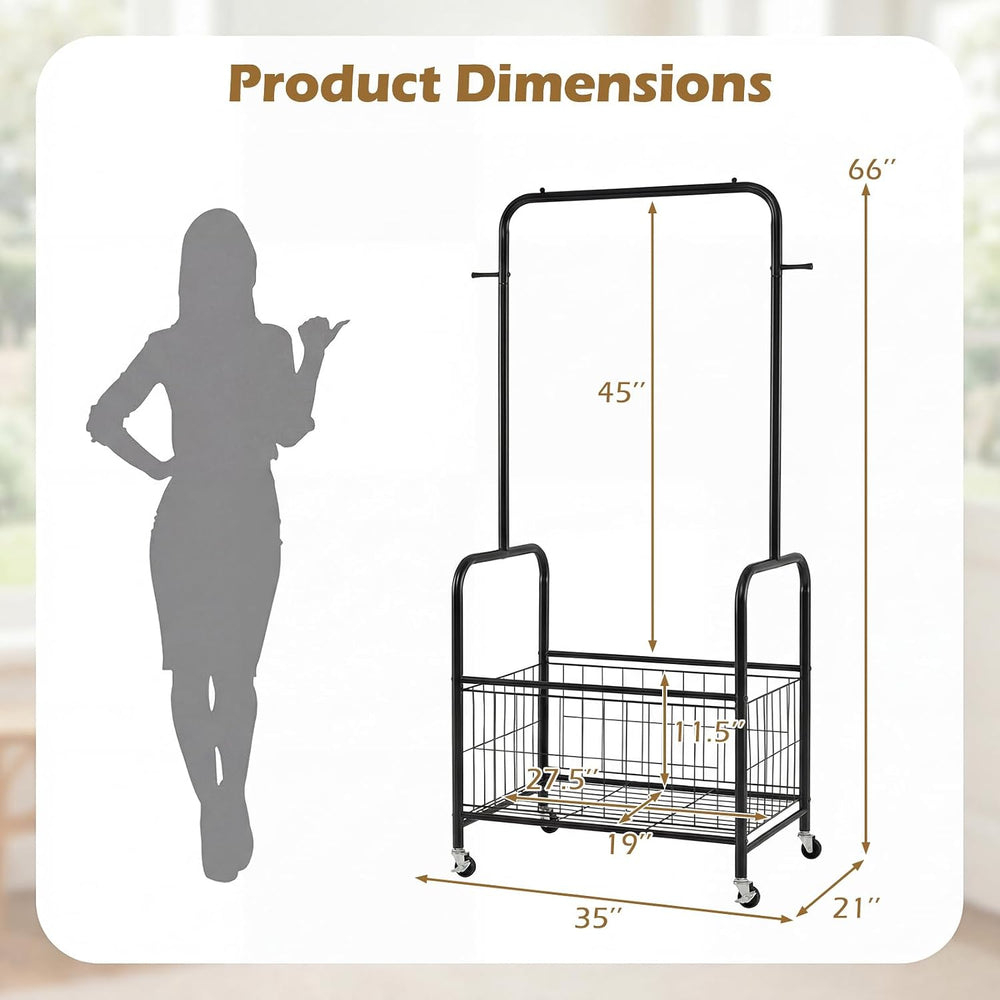 GIANTEX 35" Clothes Rack with Storage Basket,Heavy-Duty Clothing Rack wi...