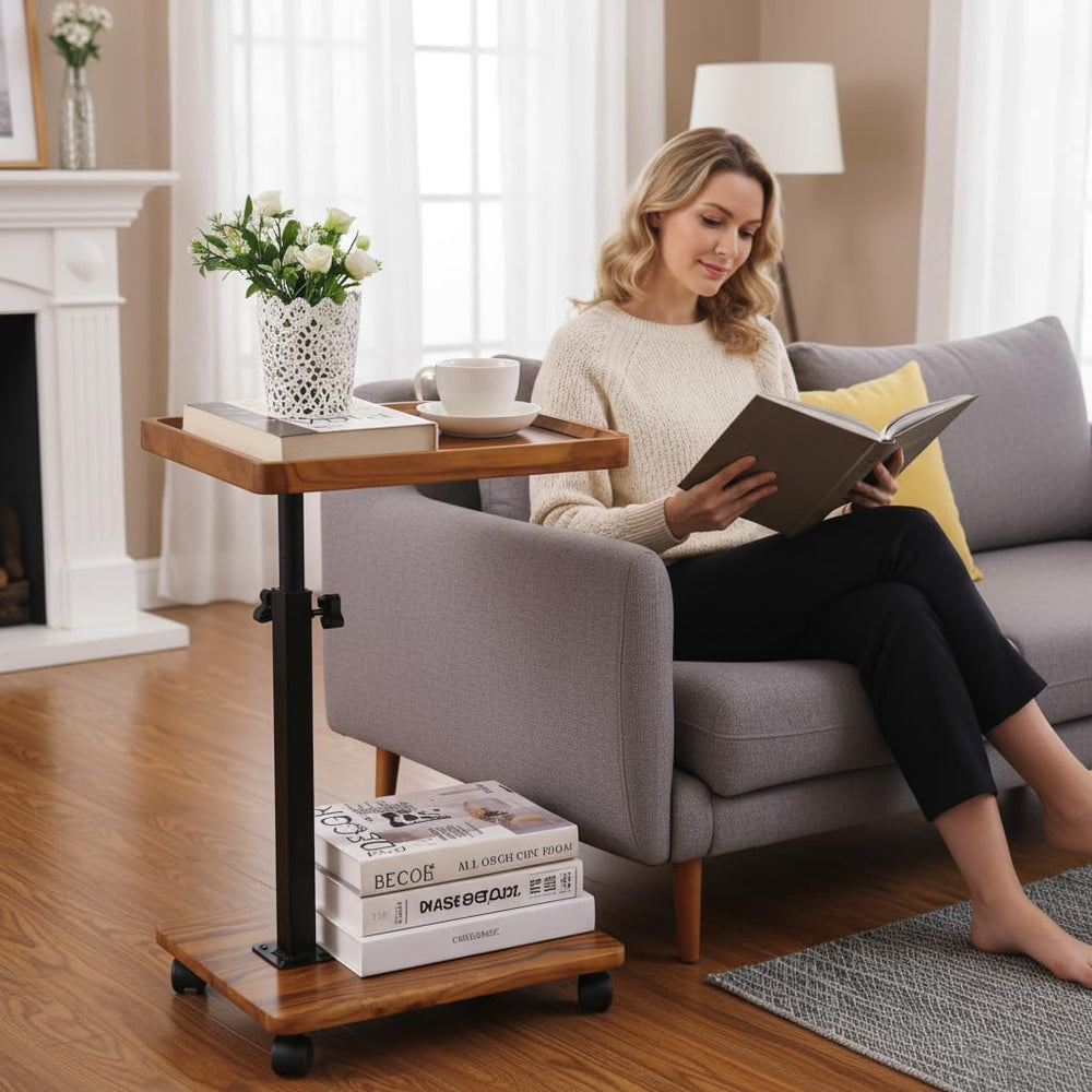 C Table End Table Adjustable Height,C Shaped End for Couch，Snack Tables,360°S...