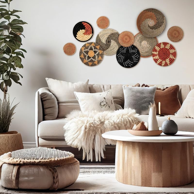 Tatuo 11 Pcs Boho Wall Basket Decor Woven Wall Hanging Art, Classic