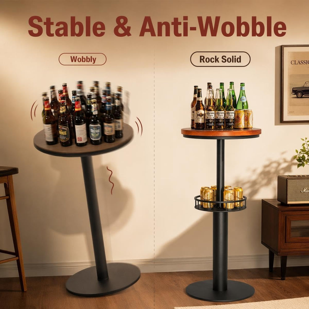 LOKKHAN 42" Tall Rustic Industrial Bar Table with Storage-19.68" Di...