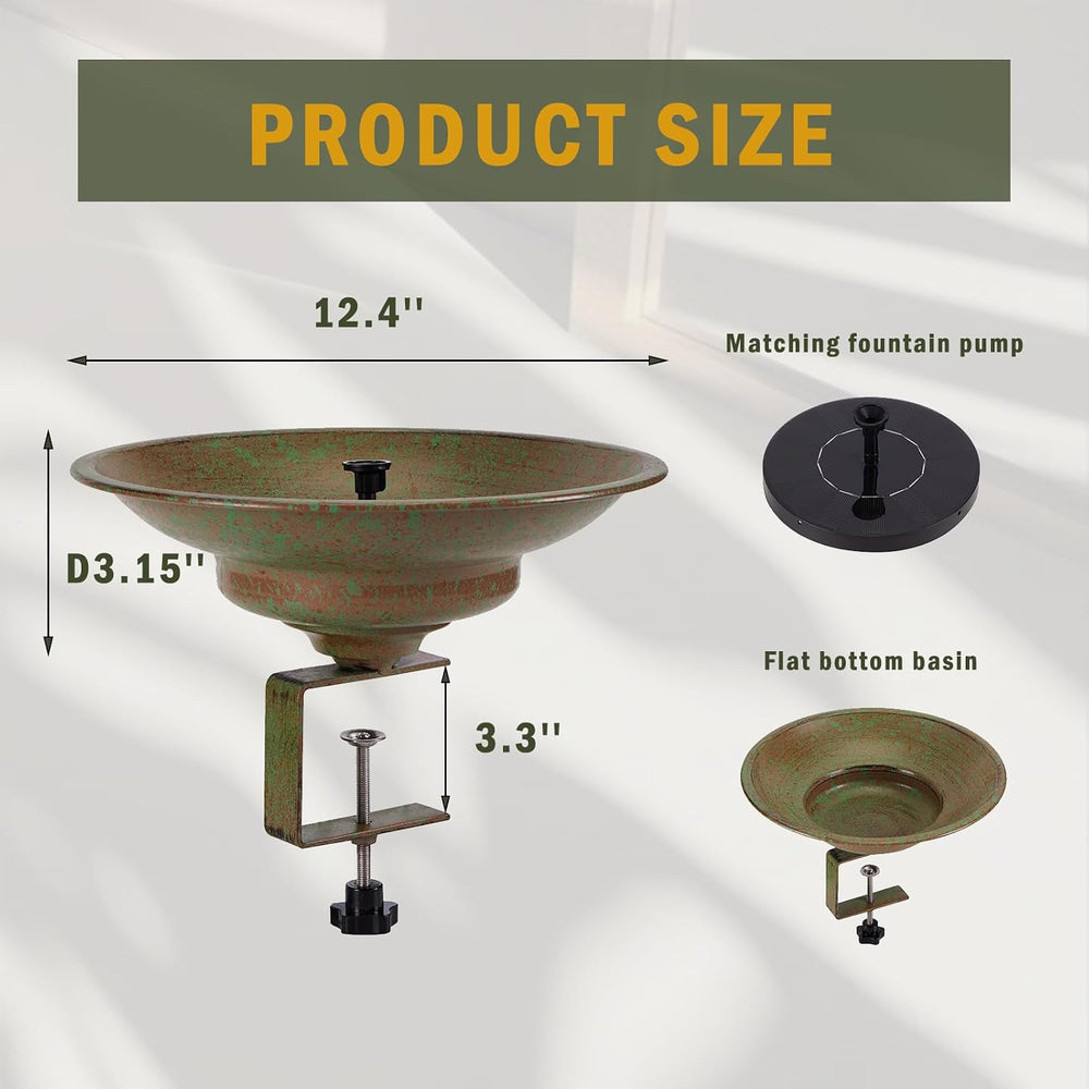 Solar Bird Bath,Deck Bird Bath with Solar Fountain,Deck Mounted Bird Bath