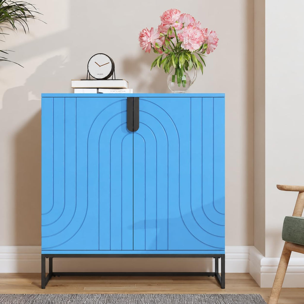 HLR Sideboard Buffet Cabinet with Storage, Modern Accent Cabinet Adjustable Shelves Wooden Storage Cabinets for Kitchen, Dining Room, Living Room, Coffee Bar, Garage, Entryway, Antique Blue