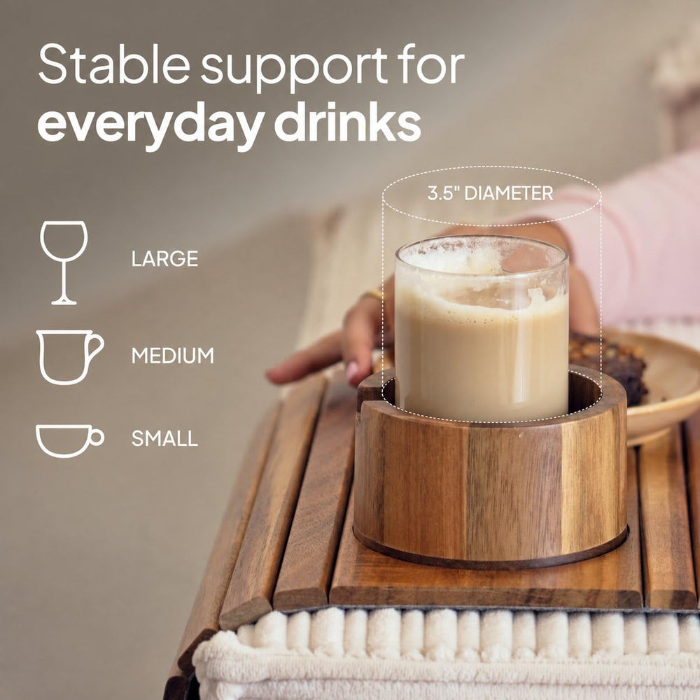Acacia Couch Arm Tray for Drinks and Snacks with Detachable Cup Holder, Anti ...