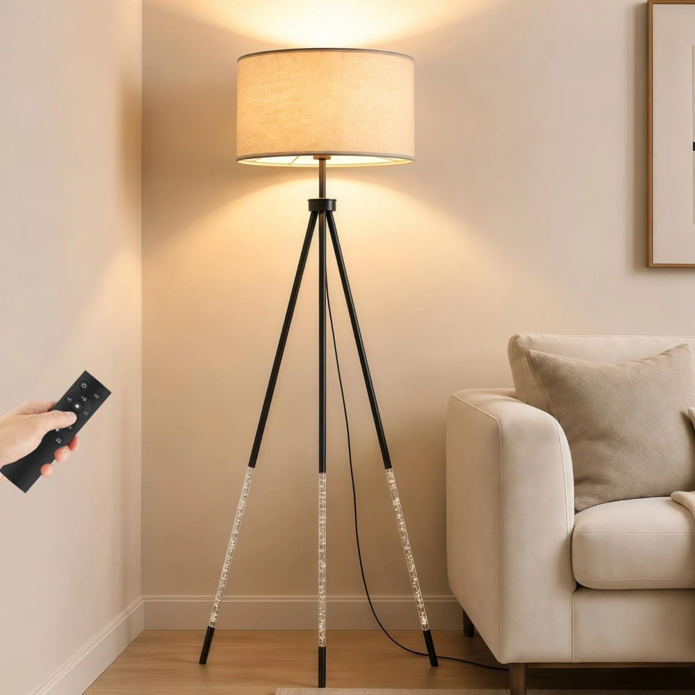 JOOFO Modern Metal Tripod Floor Lamp with Remote, 16.5" Linen Shade