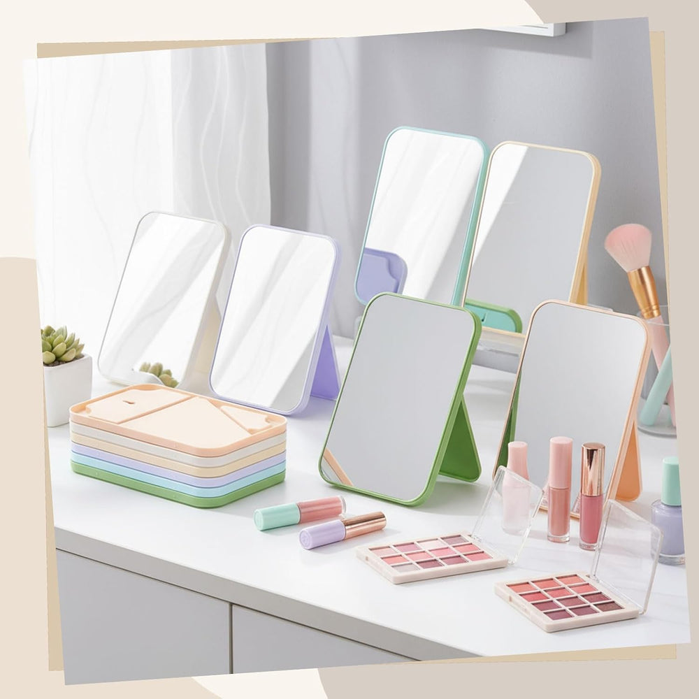 24 Pack 8x5 In Christmas Makeup Mirror with Stand and Hole, 6 Colors