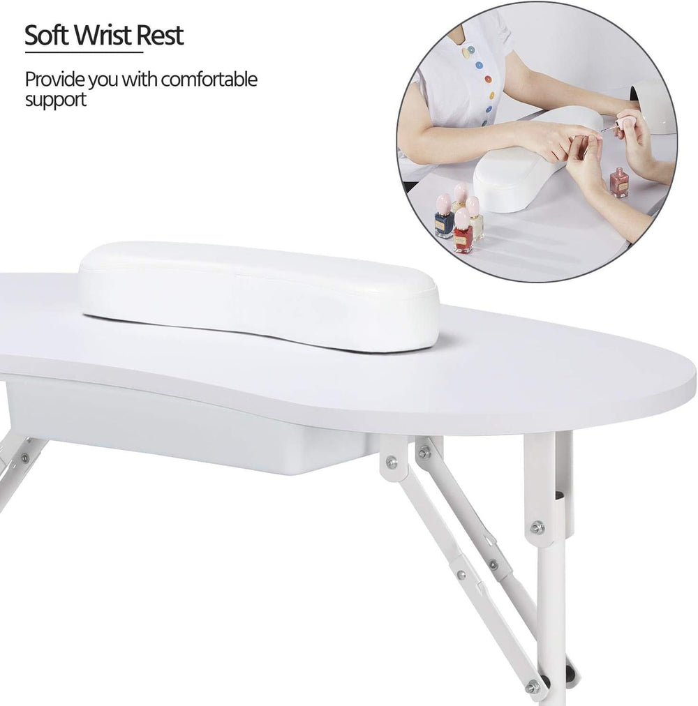 Yaheetech Portable Manicure Table Foldable Nail Desk with Drawer, White