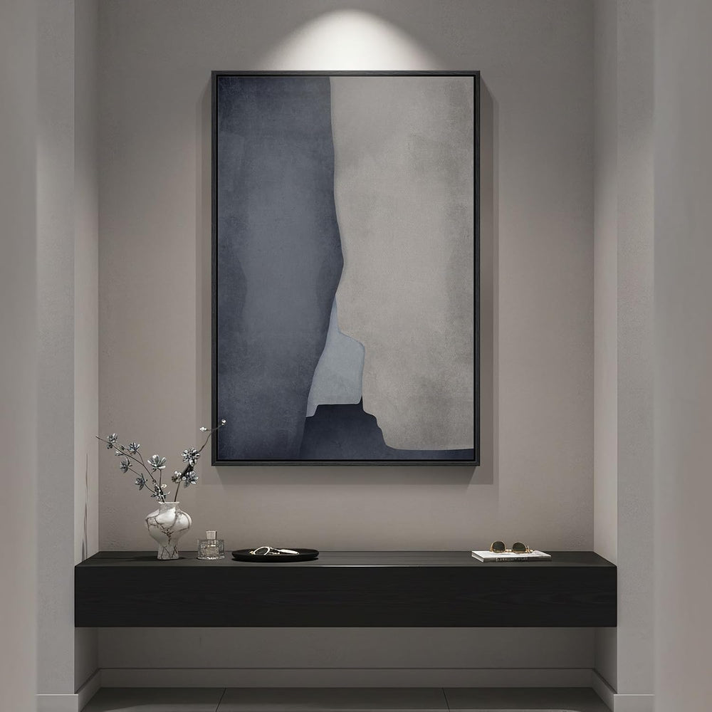 Large Framed Blue Gray Modern Abstract Wall Art, 1 Piece 24x36 In