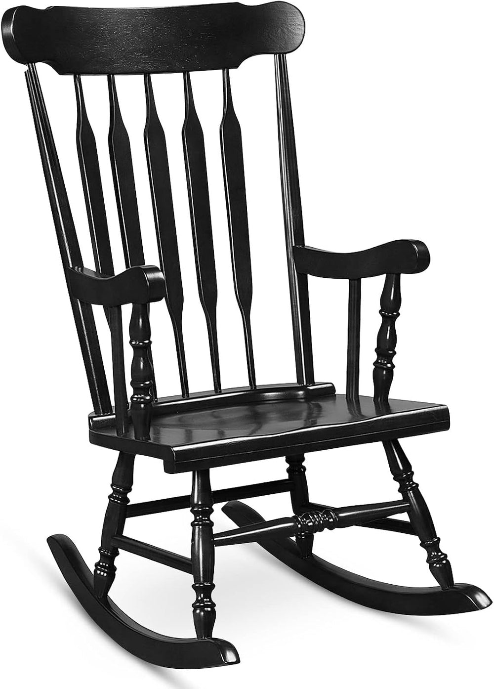 Tangkula Patio Rocking Chair, Solid Rubber Wood Frame, Black, 1 Pack