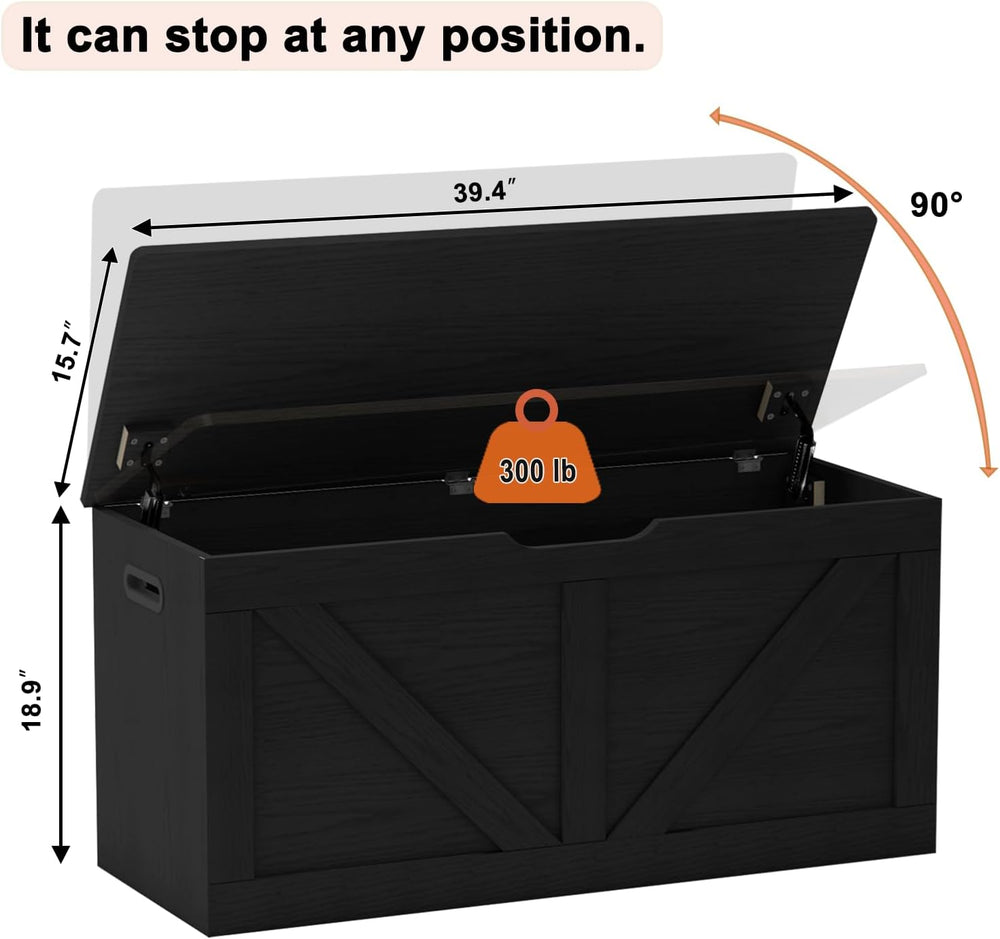 Timberer 39.4" Storage Chest, Wooden Storage Bench, Large Storage Trunk