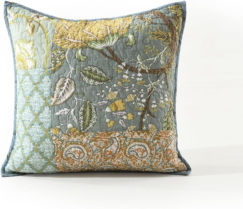 NEWLAKE Green Bohemian Floral Style Cotton Throw Pillow Covers (2 Pieces, 18X...