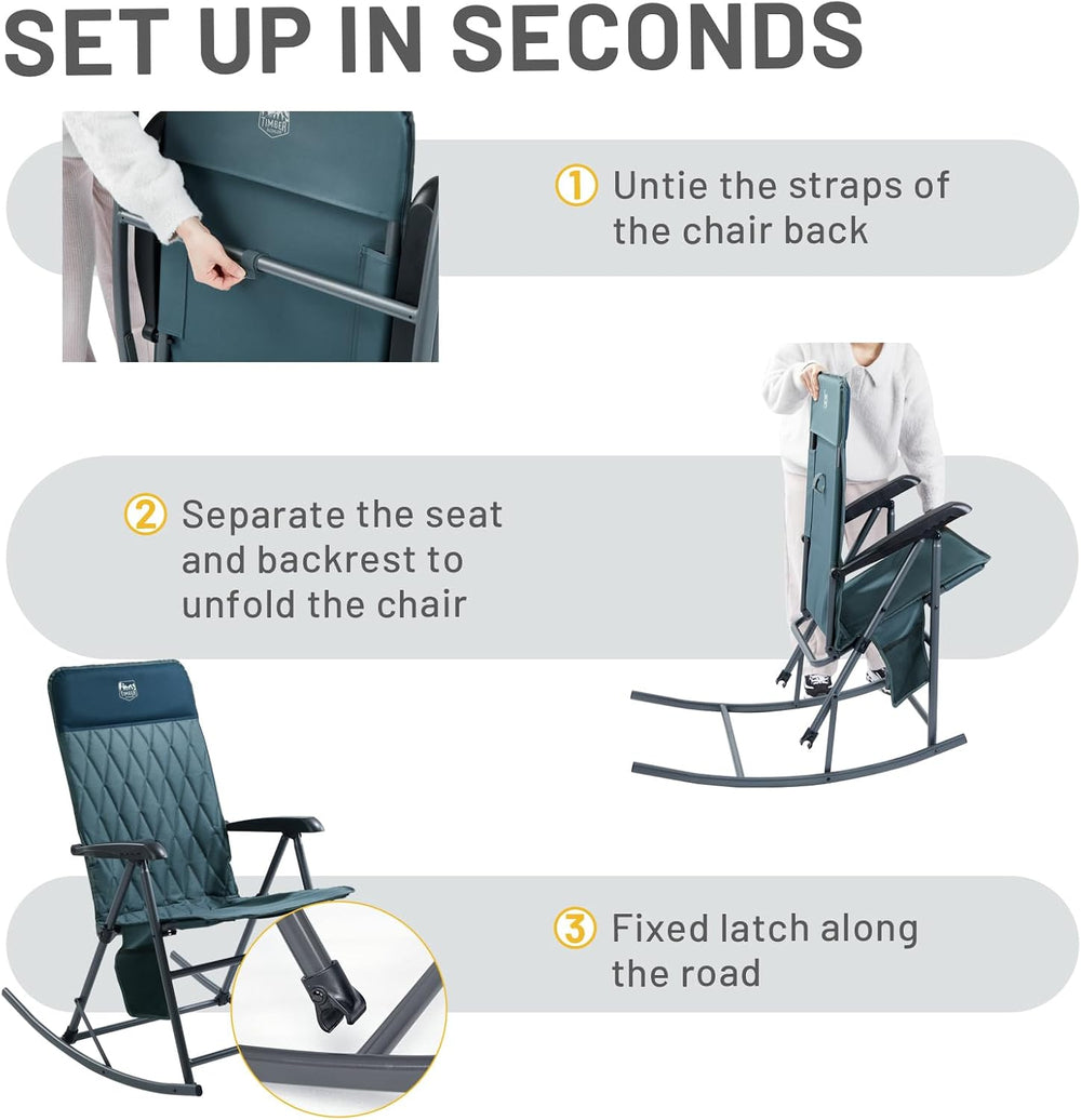 Timber Ridge 3-Level Adjustable Rocking Camping Chair, Ergonomic Padded High ...