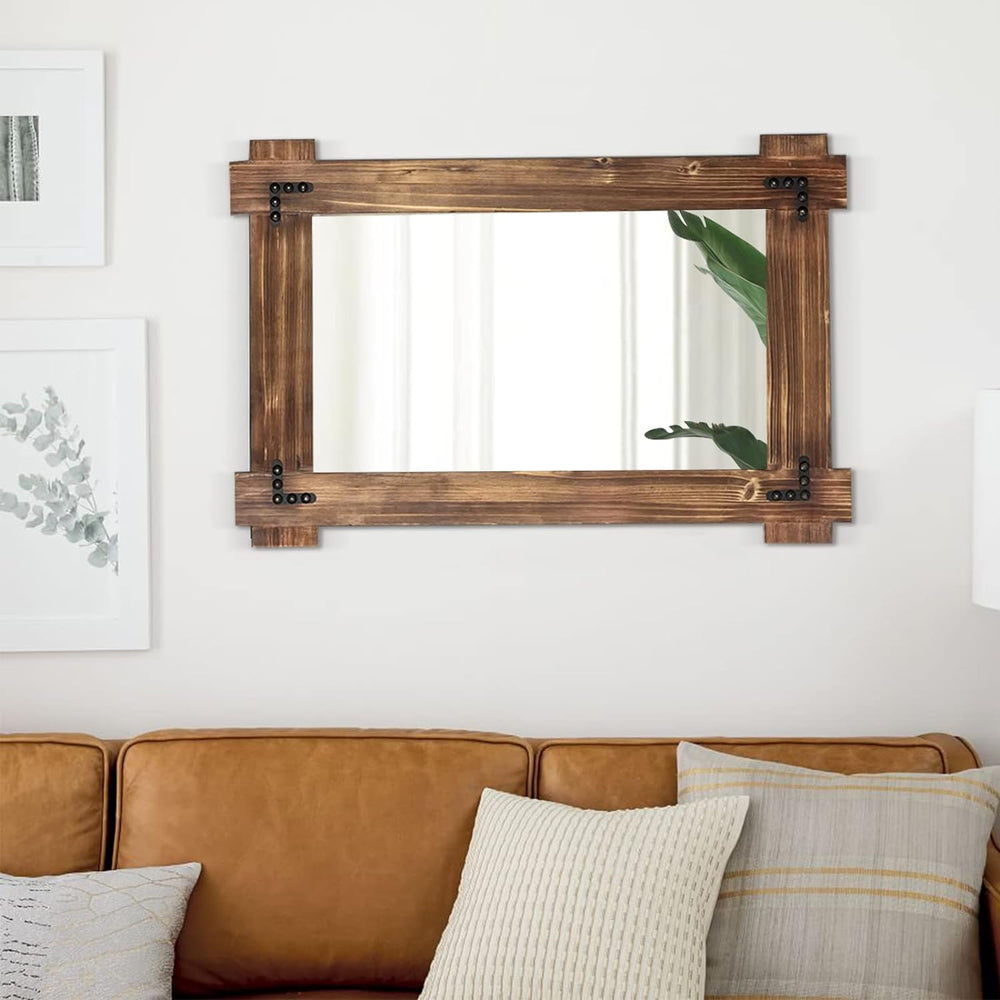 MeMoreCool Rustic Wood Wall Mirror 40x28 Inch, Farmhouse Bathroom Mirror