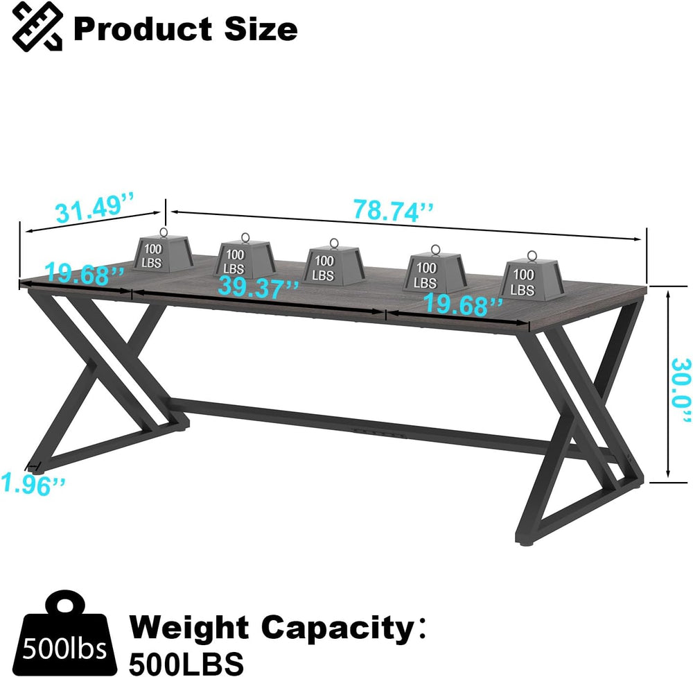 LVB 78.7 Inch Long Executive Desk, Modern Large Computer Office Desk Gray