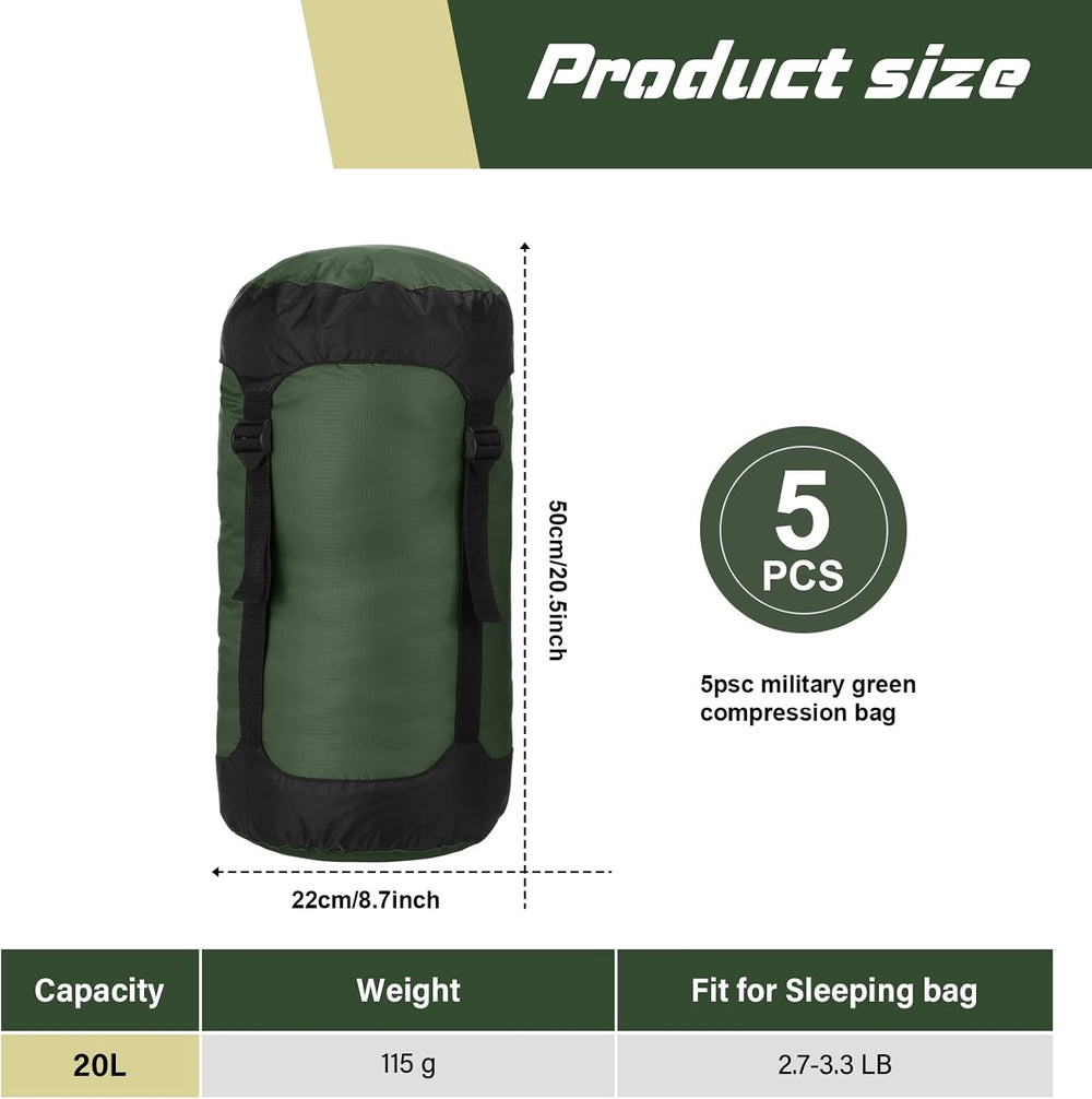 5 Pcs Compression Sacks for Backpacking 20l