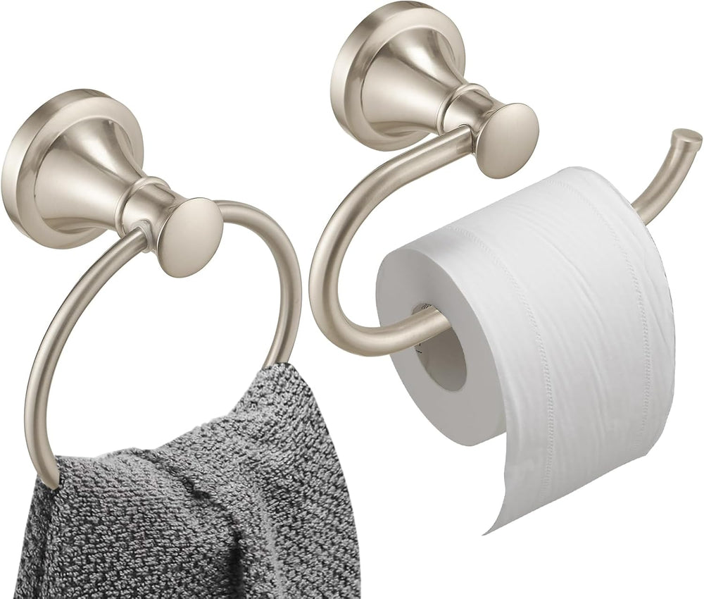 Hoimpro Toilet Paper Holder Towel Ring Set, Wall Mount Brushed Nickel