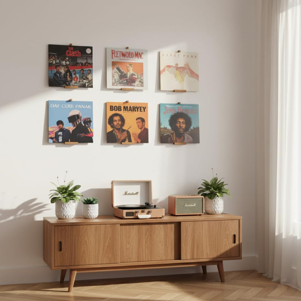Vinyl Record Wall Mount – Pack of 6 Floating LP Album Display Holders | Pine ...