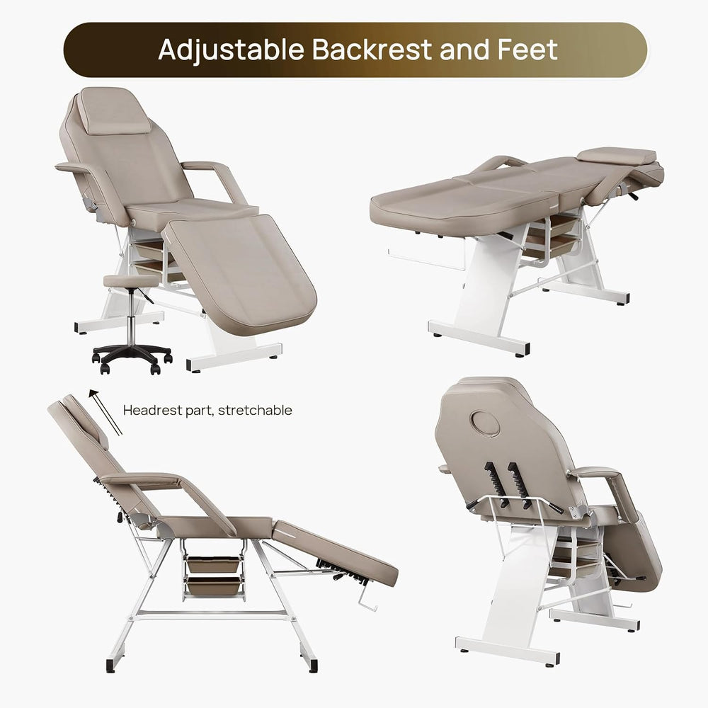 Facial Chair 73inch Adjustable Tattoo Chair with Stool Gray